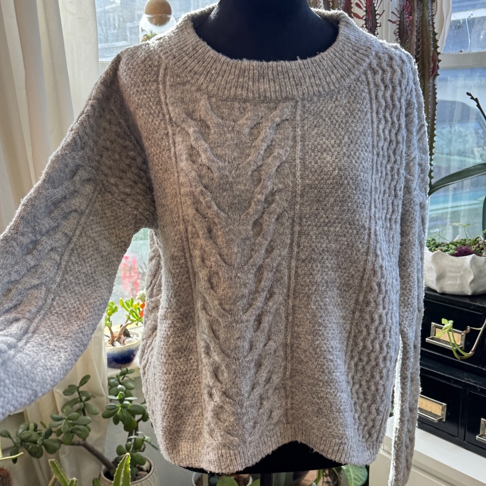 Sam Edelman Heather Gray Cable Knit Sweater